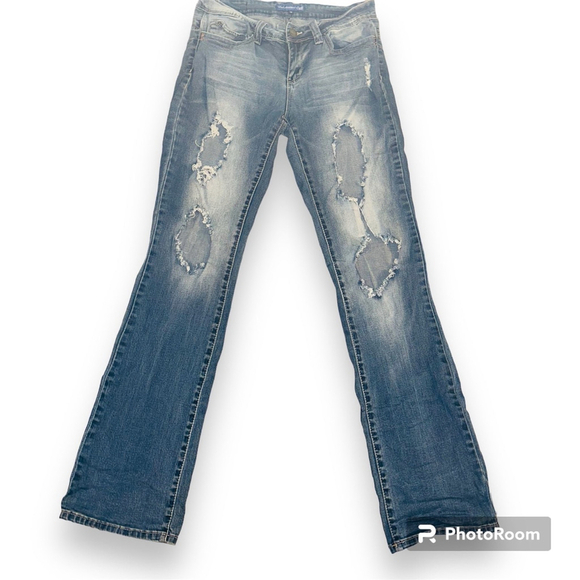 YMI Jeans Denim - YMI Extremely Distressed Ripped Y2K 90s Light Denim Straight Leg Jeans Size 11